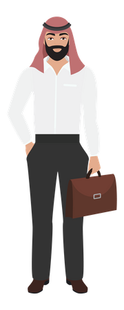 Arab businessman standing with office bag  Illustration