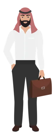 Arab businessman standing with office bag  Illustration