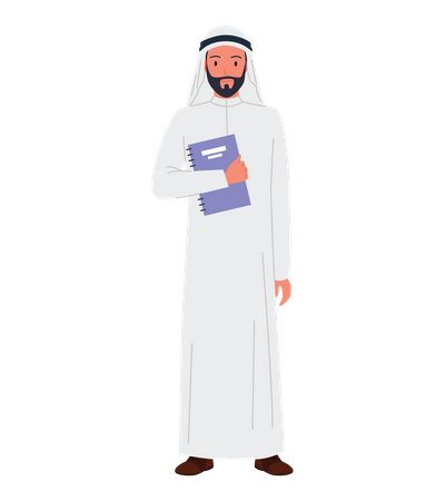 Arab businessman standing with report  Illustration