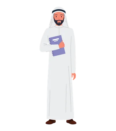 Arab businessman standing with report  Illustration