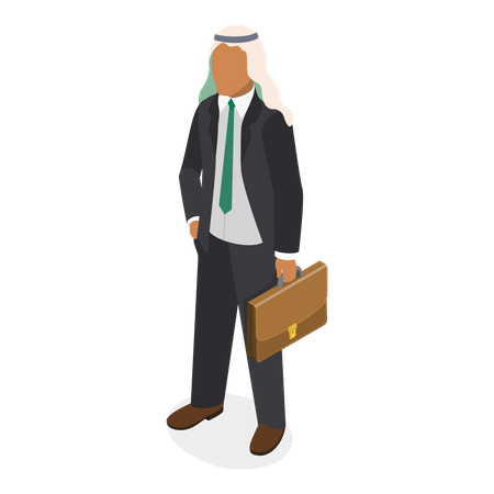 Arab businessman standing with suitcase  Illustration