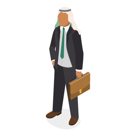 Arab businessman standing with suitcase  Illustration