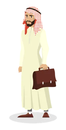 Arab businessman with briefcase in national clothes Illustration