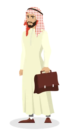 Arab businessman with briefcase in national clothes  Illustration