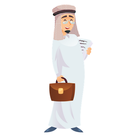 Arab businessman with contract documents  Illustration