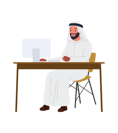 Arab businessman working at desk  Illustration