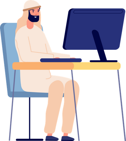 Arab businessman working on desk  Illustration