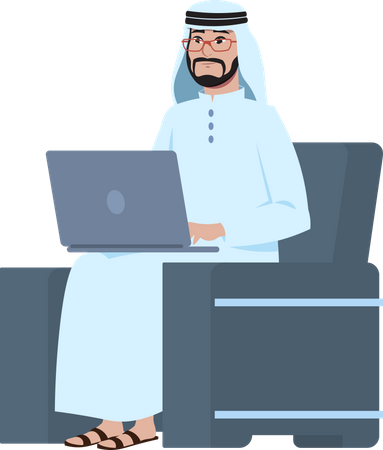 Arab businessman working on laptop  Illustration