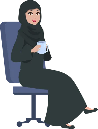 Arab businesswoman having coffee at work  Illustration