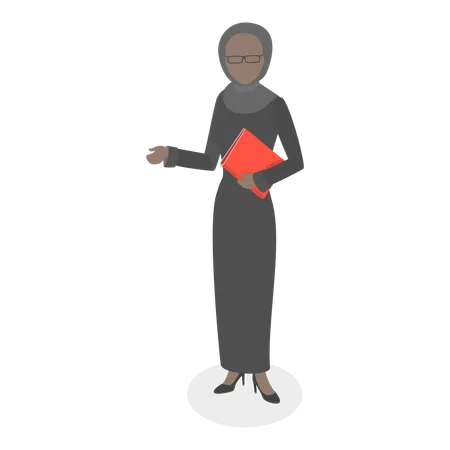 Arab businesswoman standing with file in hand  イラスト
