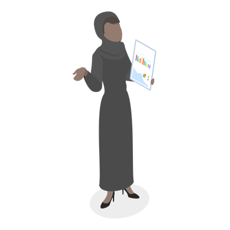 Arab businesswoman standing with file in hand  Illustration