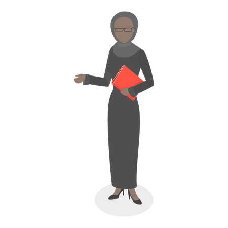 Arab businesswoman standing with file in hand  Illustration