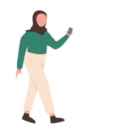 Arab businesswoman walking while using phone Illustration