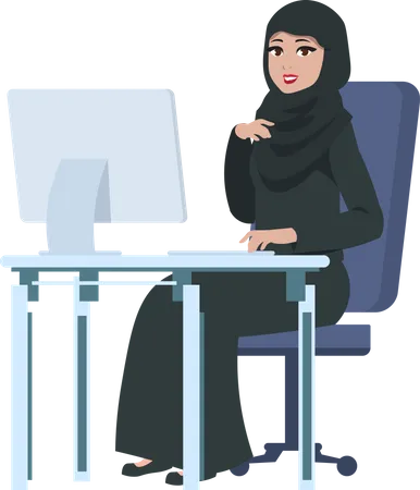 Arab businesswoman working on computer  Illustration