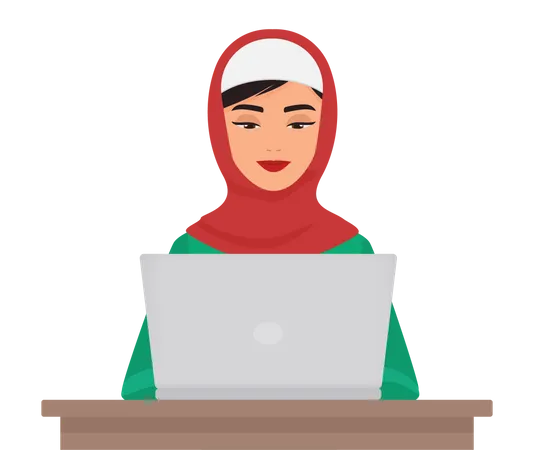 Arab businesswoman working on laptop  Illustration