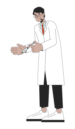 Arab coat doctor holding syringe  Illustration