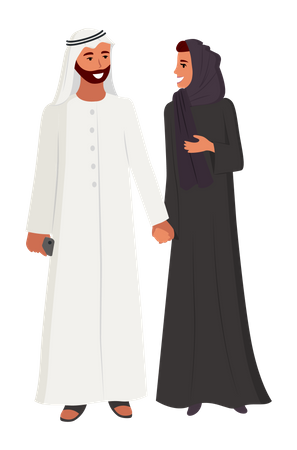 Arab couple talking while walking  Illustration