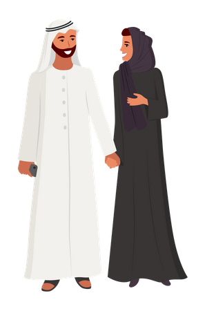 Arab couple talking while walking  Illustration