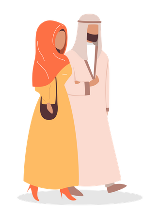 Arab couple walking together  Illustration