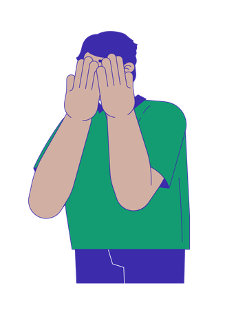 Arab depressed man covering eyes  Illustration