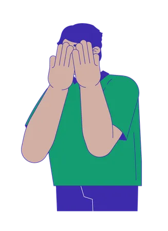 Arab depressed man covering eyes  Illustration