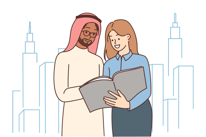 Arab developer signing building contract  Illustration
