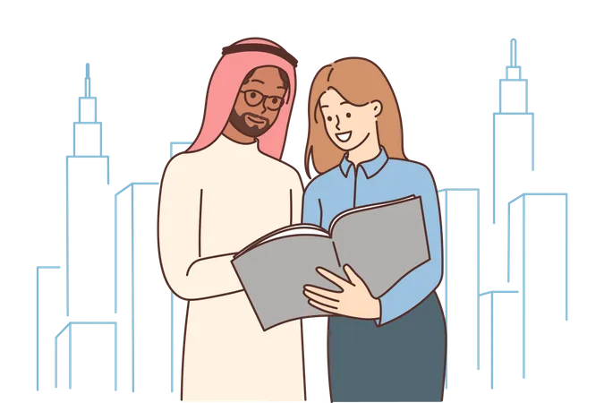 Arab developer signing building contract  イラスト