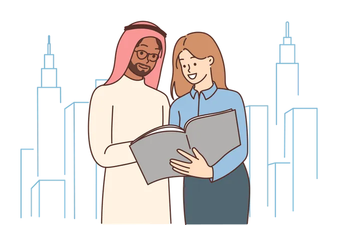 Arab developer signing building contract  Illustration