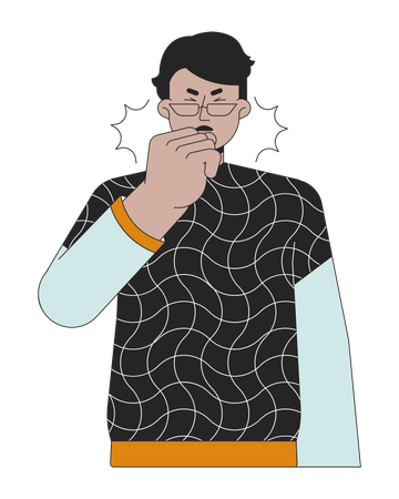 Arab eyeglasses man coughing asthma  Illustration