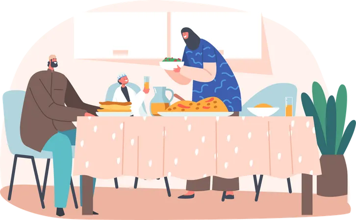 Arab Family Dinner Together Illustration