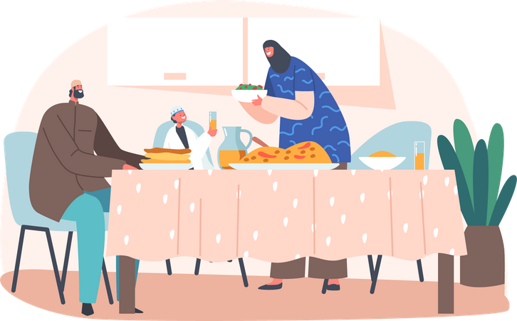 Arab Family Dinner Together  Illustration