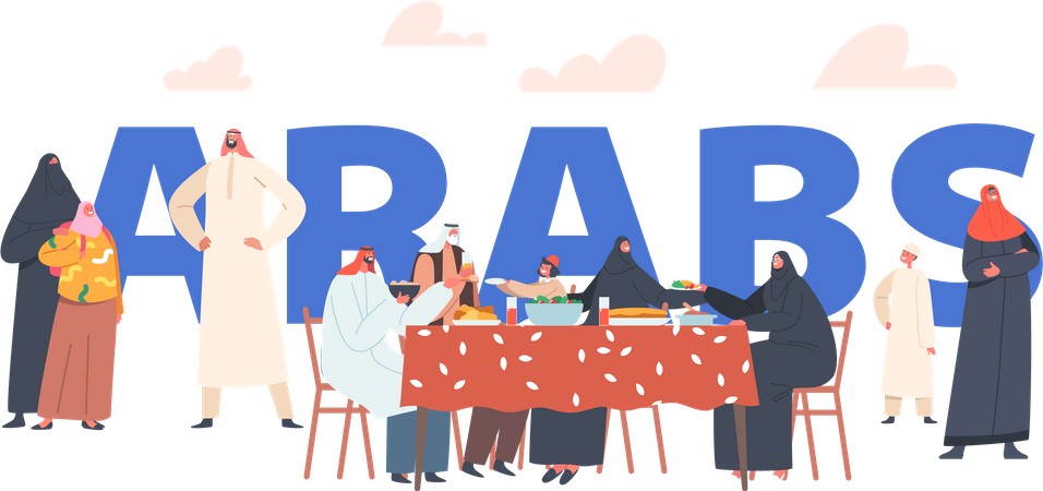 Arab family having food together  Illustration