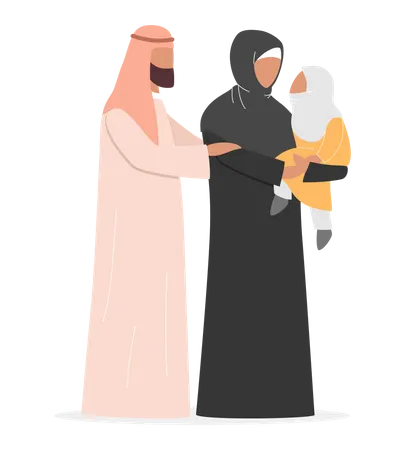 Happy Arab Family Spend Time Together Muslim Family In Arabic Clothes Hugging Each Other Traditional Family Flat Vector Illustration Illustration