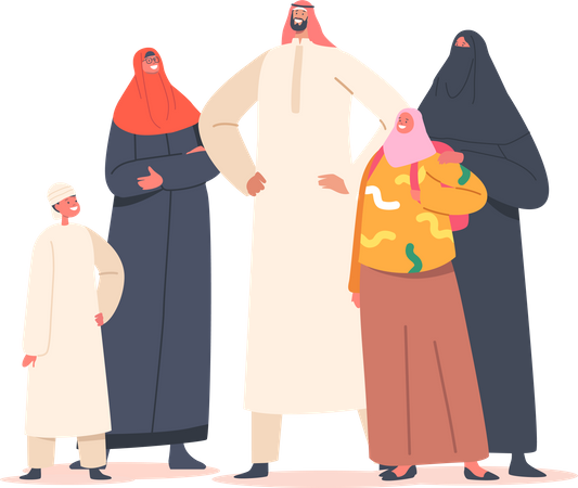 Arab Family Standing Together Illustration