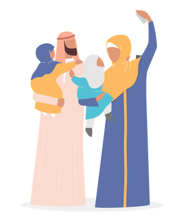 Arab family taking selfie  Illustration