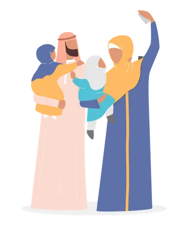 Arab family taking selfie  Illustration