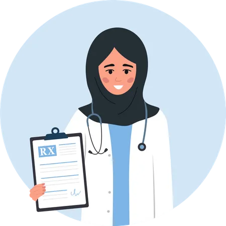 Arab female doctor holding Medical prescription Illustration