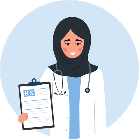 Arab female doctor holding Medical prescription  Illustration