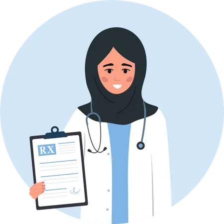 Arab female doctor holding Medical prescription  Illustration