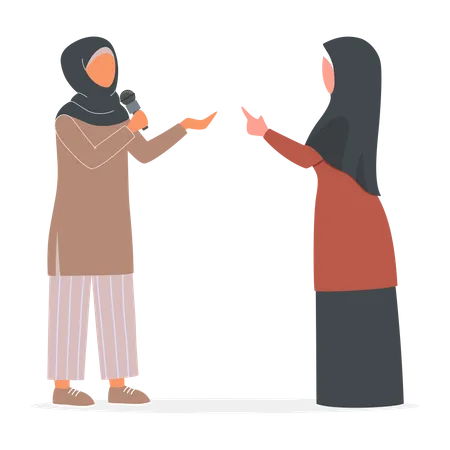 Arab female reporter interviewing female Illustration