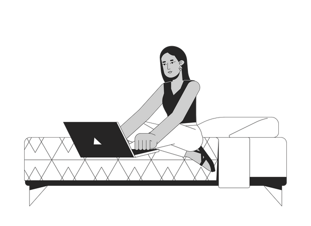 Arab female student studying in bed  Illustration