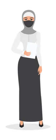 Arab girl holding business report  Illustration