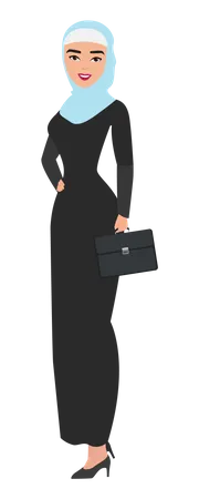Arab girl standing with briefcase  Illustration