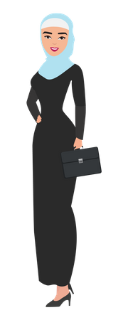 Arab girl standing with briefcase  Illustration