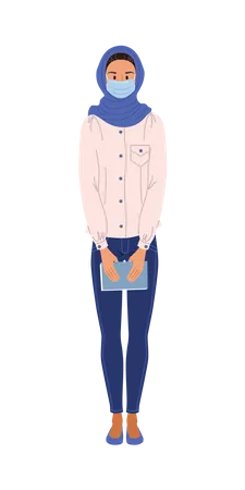 Arab Girl Wearing Facemask  Illustration