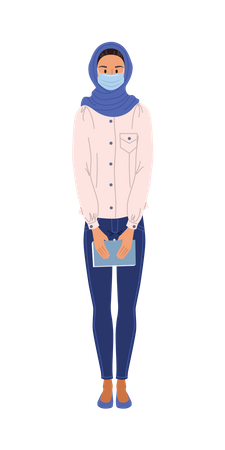 Arab Girl Wearing Facemask  Illustration