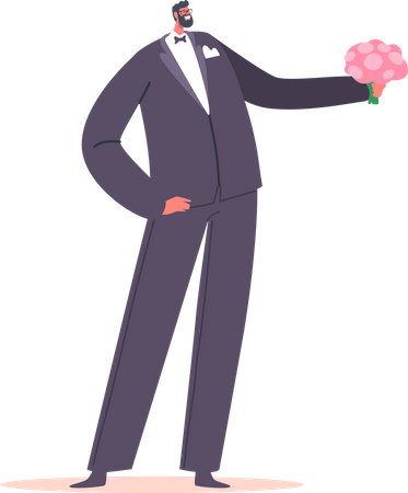 Arab Groom Holding Bouquet Prepare for Wedding Ceremony  Illustration