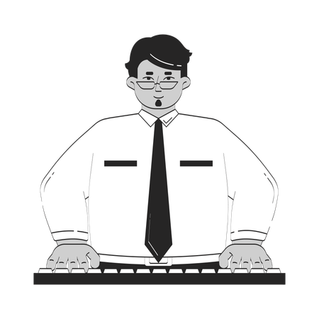 Arab male employee typing on keyboard  Illustration