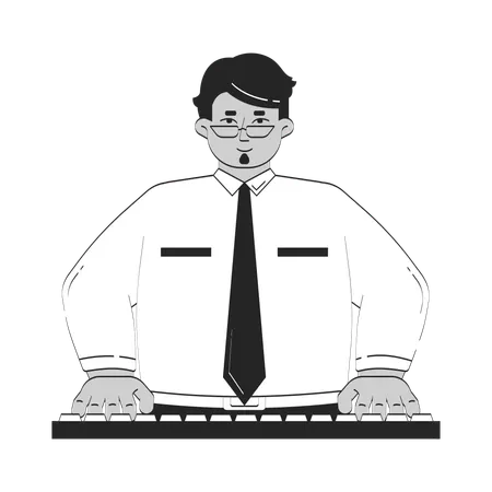 Arab male employee typing on keyboard  Illustration