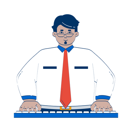 Arab male employee typing on keyboard  Illustration